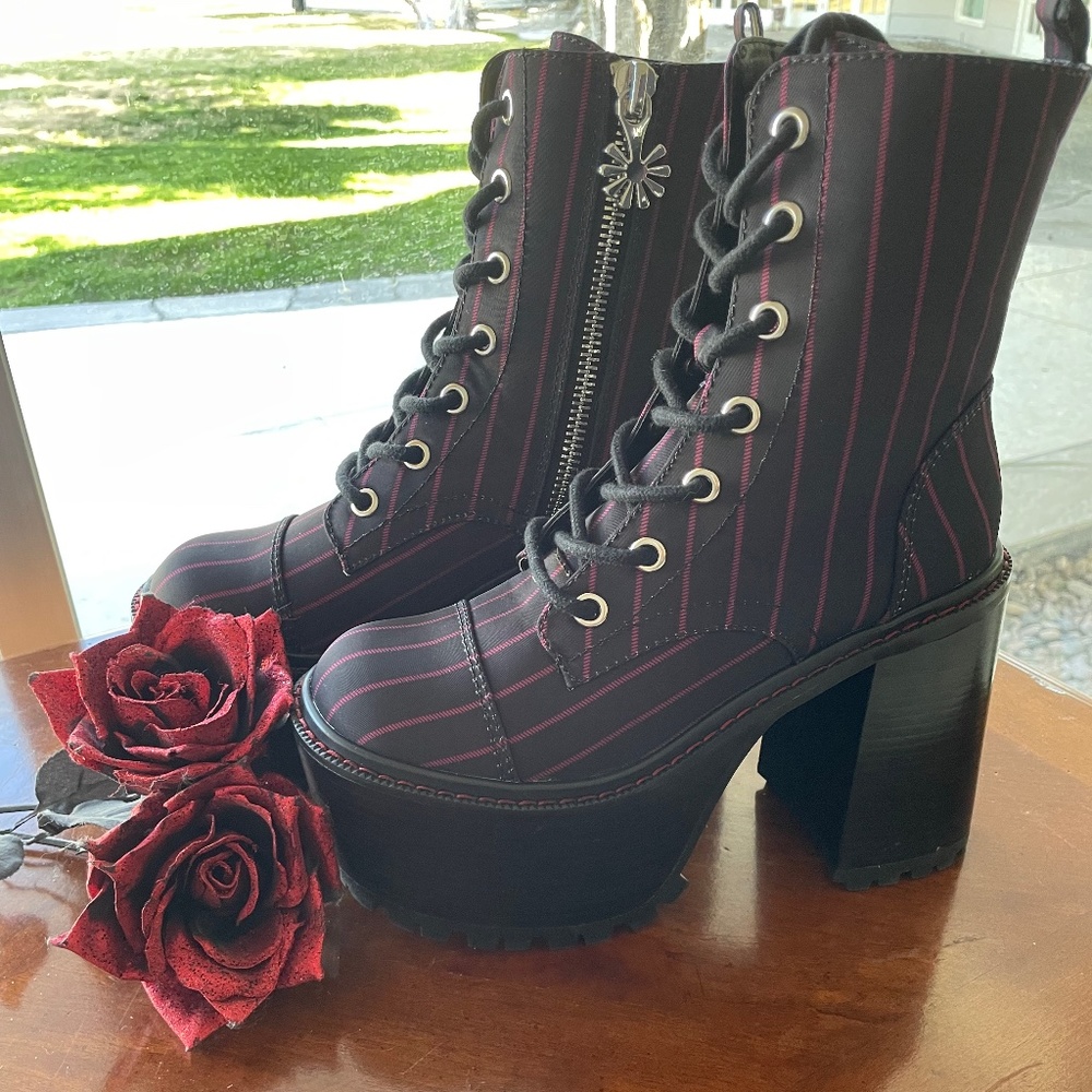 DollsKill Delia’s “Never Grow Up” Pinstripe Boots